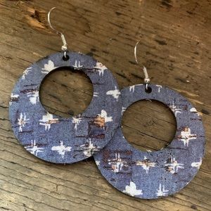 Denim Blue and White Star Cork Hoop Earring
